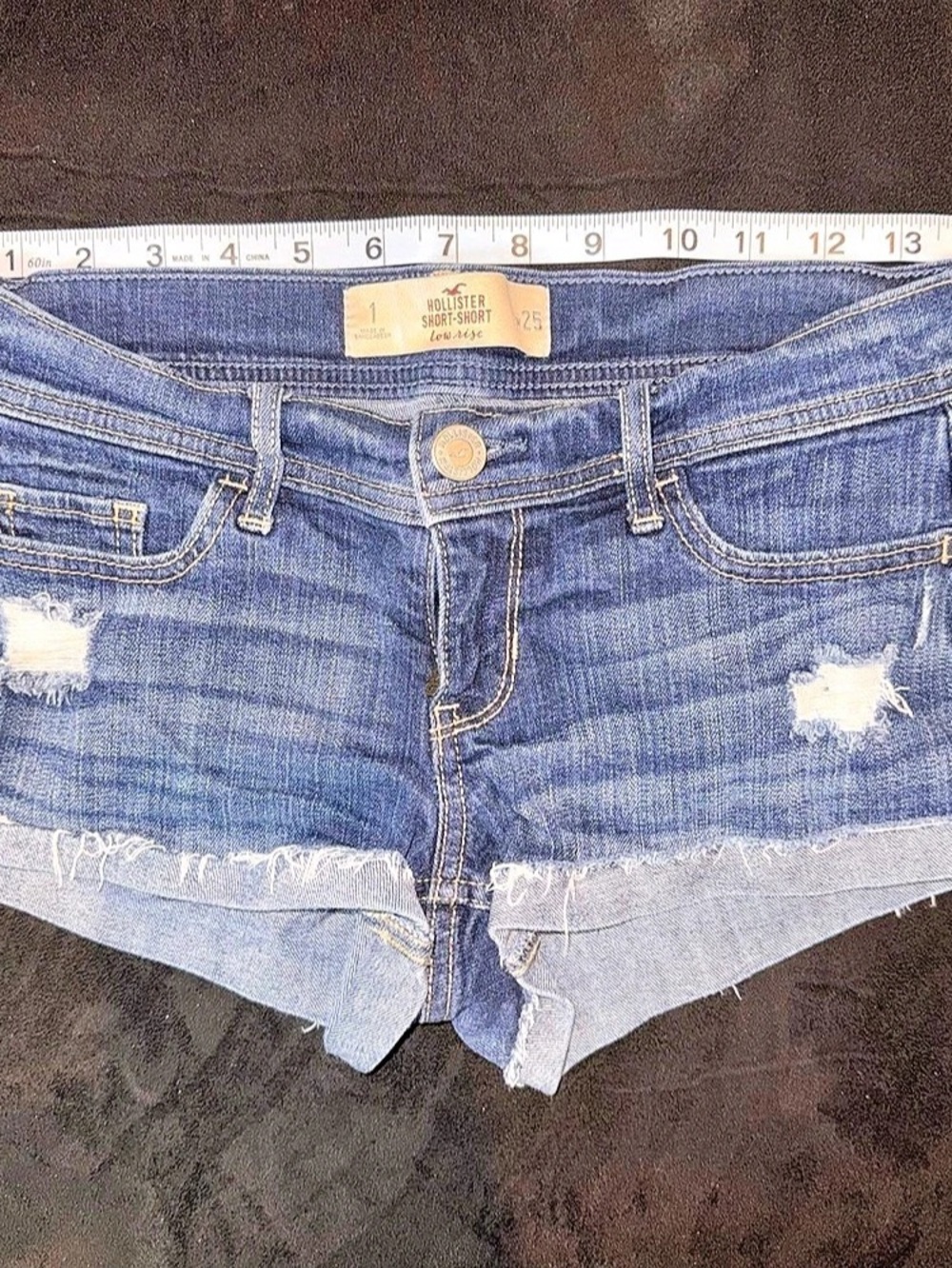 Hollister Women's Distressed Denim Jean Short Shorts Low Rise Waist 25